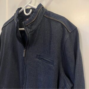 Johnston & Murphy Mens XL Navy & Brown Trim Zip Up Sweatshirt